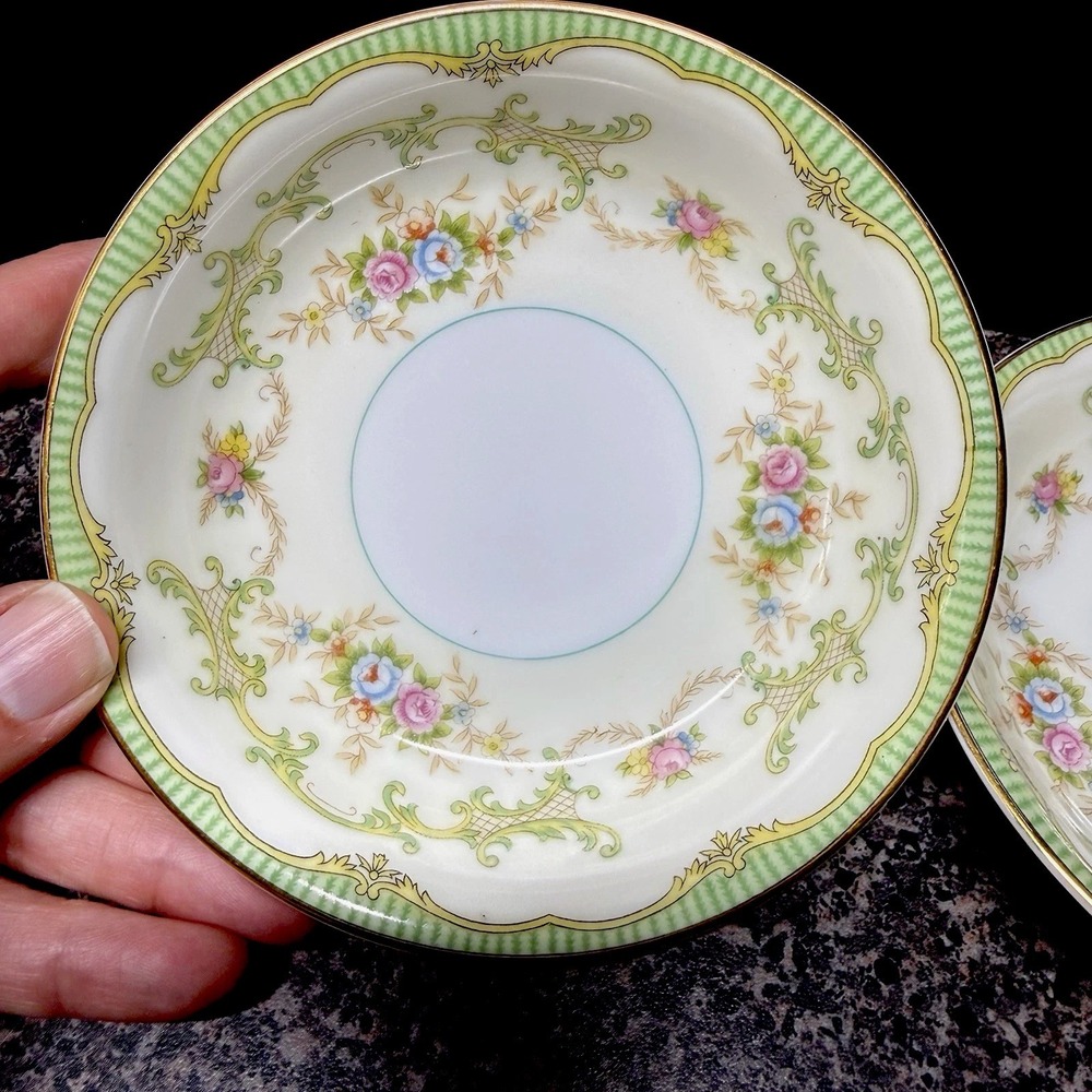 1930s Noritake Marlene Green Fruit Bowls Set of 2 Floral Gold Vintage